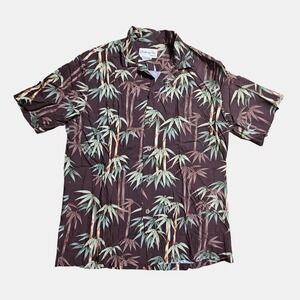 Bishop St. Bamboo Print‎ Hawaiian Camp Shirt M Rayon Tropical Resort 90s Xmas
